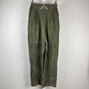 Saint Germain Paris Vintage Pants Olive‎ Green Embroidered Rayon NOS NWT Small
